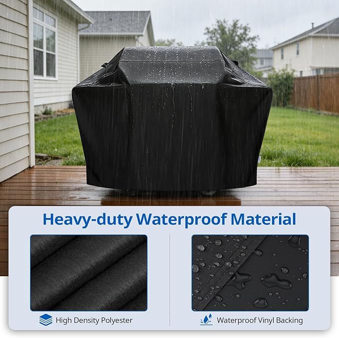 SunPatio BBQ Grill Cover 70 Inch, Outdoor Heavy Duty Waterproof Barbecue Gas Grill Cover, Fade Resistant, All Weather Protection Compatible for Weber Charbroil Kenmore Brinkmann and More, Black