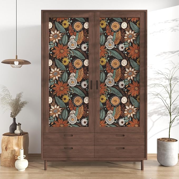 Laatse Rustic Boho Wallpaper Peel and Stick, Vintage Dark Brown Floral Contact