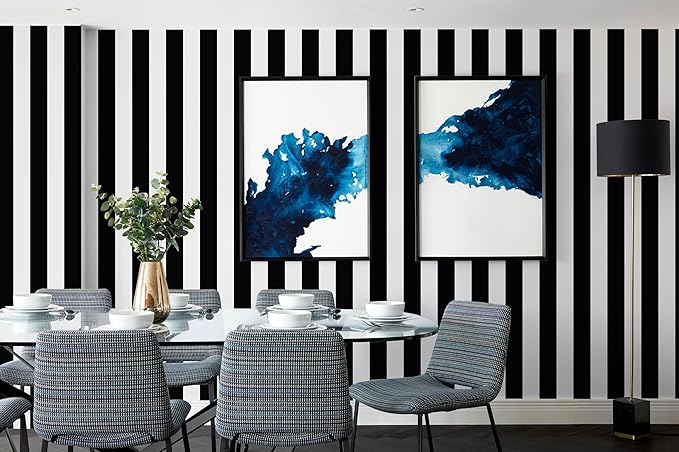 Guvana 472.4"x17.7" Striped Peel and Stick Wallpaper Black and White