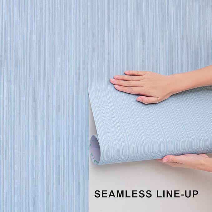 FUKU MON Light Blue Grasscloth Wallpaper Peel and Stick 24" x 394" Thickened