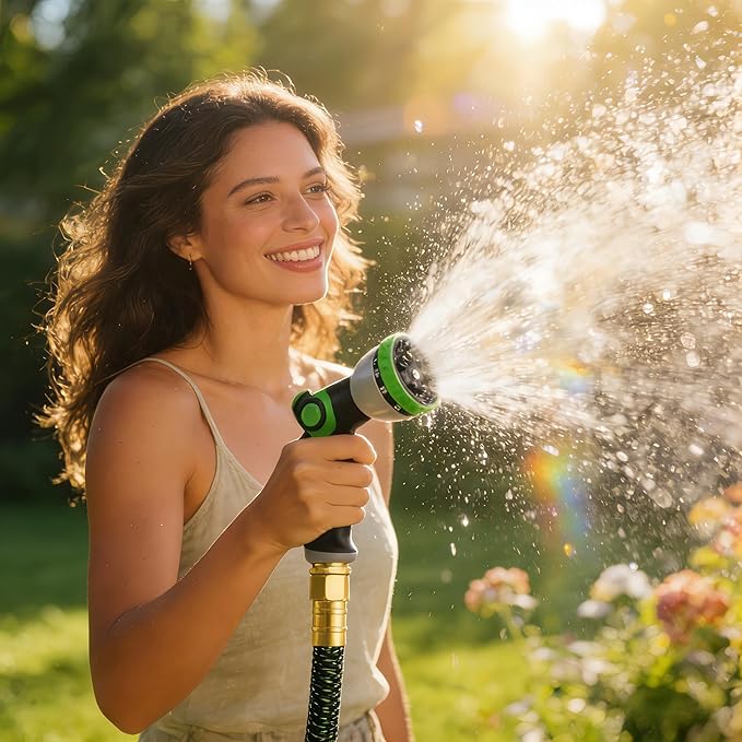 HBlife 75ft Garden Hose, Non Expandable Garden Hose with 10 Function Sprayer Nozzle, Flexible Lightweight Water Hose for Yard, Lawn, Car Wash and Outdoor