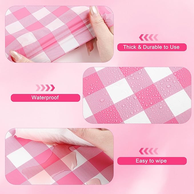 Kochorie 54 Inch x 300 Ft Light Pink Checkered Plastic Table Cloth Roll