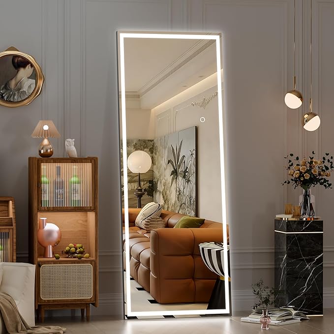 Hasipu Full Length Mirror with Lights, Full Body Dressing Hanging Mounted Mirror