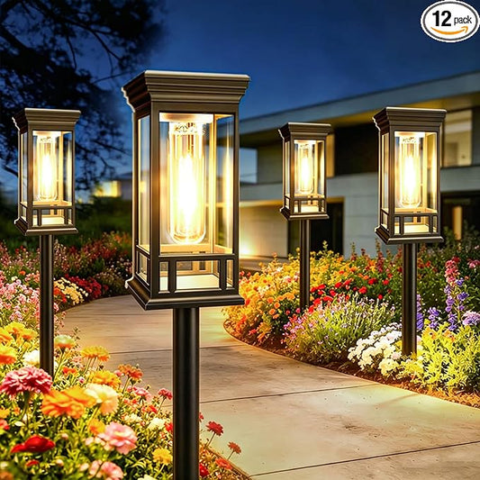 12 Pack Solar Pathway Lights Outdoor, Taller Bright Solar Path Lights Waterproof, Auto On/Off Solar Powered Garden Lights for Outside Landscape Path Yard Walkway Lawn Driveway Patio Lighting Decor