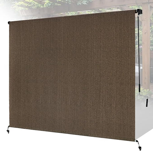 Custom Size Mocha Patio Shades Roll up Outdoor Roller Shade Crank Wand Blind