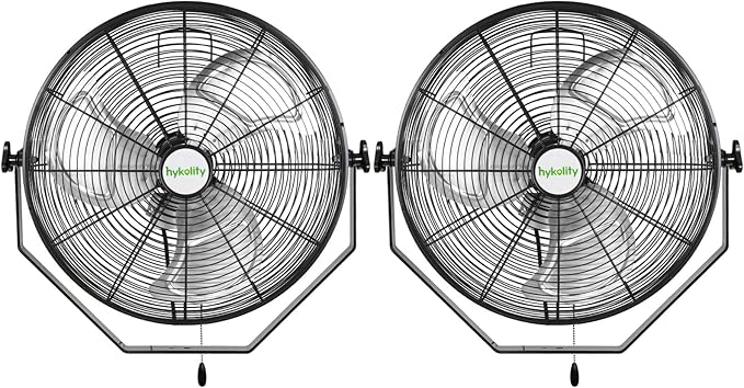 hykolity 4300 CFM 18 inch Industrial Wall Fan, 3-Speeds High Velocity Wall Mount Fan with Sealed Motor, Heavy Duty Metal Barn Fans for Shop, Garage, 2 Pack
