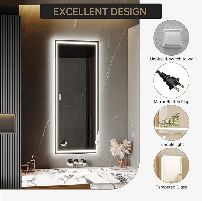 LED Bathroom Wall Mirror 60 x 36 Inch, Frameless Vanity Mirror