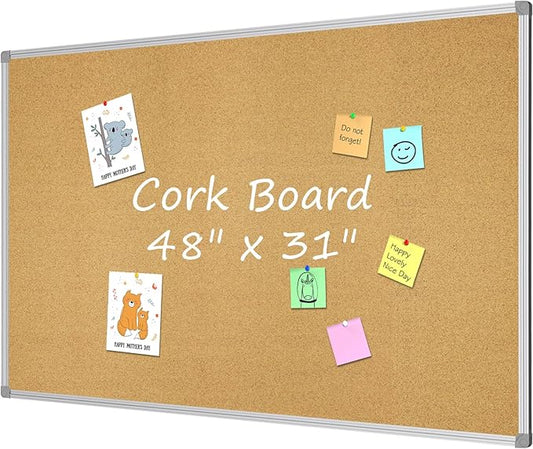 Lockways Cork Board Bulletin Board, Double Sided Corkboard 48 x 31,