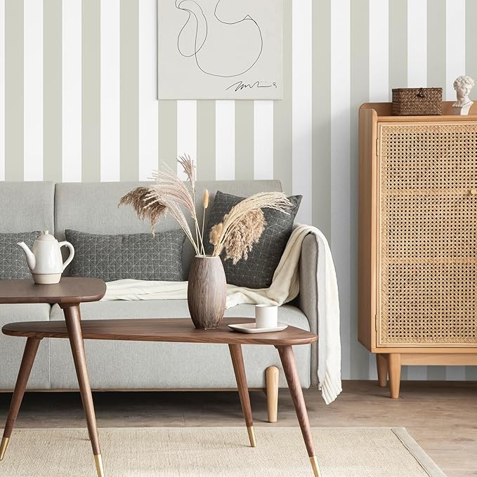 Guvana 17.7"x472" Striped Wallpaper Brown and White Contact Paper Brown