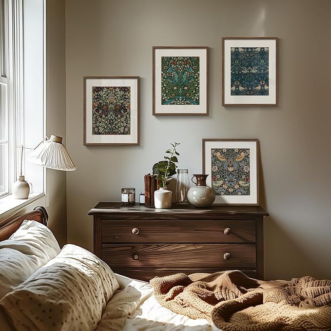 Framed William Morris Canvas Wall Art, 4 Piece Vintage Botanical Floral Bird