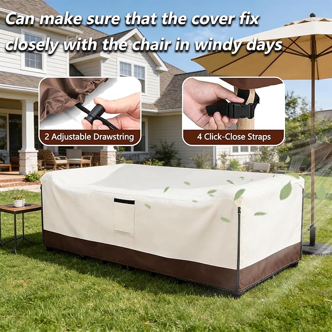 Patio Furniture Covers Waterproof,600D Heavy Duty Patio Cover for 6/7/8 PCS Sets Sectional Sofa Couch Dining Rocking Swivel Chairs Ottomans Coffee Table,88L x 62W x 28H inch Beige & Brown