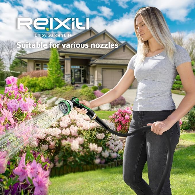 Non-Expandable Garden Hose, with 10 Function Hose Nozzle, Tough & Flexible, Lightweight, Crush Resistant Fittings, Kink & Tangle Free, Rust Proof - 2025 Model