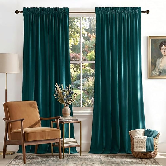NICETOWN Teal Curtains for Living Room, Rod Pocket Privacy Enhancing Light