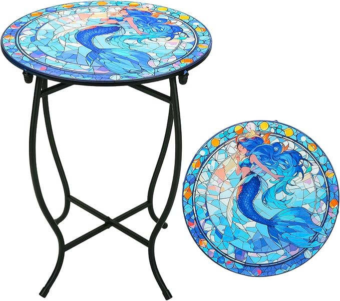 Patio Side Table, Weather Resistant Metal Side Table, Side Table for Patio Yard Porch Balcony Garden Bedside Plant Stand Indoor Outdoor, Small Round Outdoor End Table