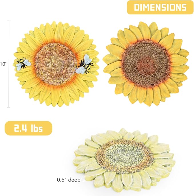 3 Pack Sunflower Cement Stepping Stone for Garden & Patio – 10 Inch Hand-Painted Outdoor/Indoor Decorative Paver, Durable & Weather-Resistant Yard Art, Vibrant Yellow Design
