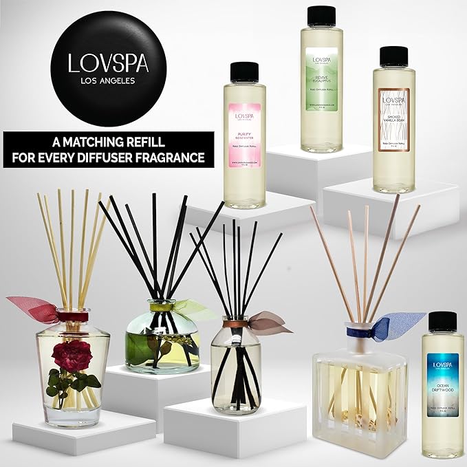 LOVSPA Reed Diffuser Set, Cinnamon & Clove Buds Scented Oil Diffuser with Sticks, Home Fragrance Accessories for Bathroom Shelf Decor, Aroma Diffusers for Home or Office Fall Decor, USA Made