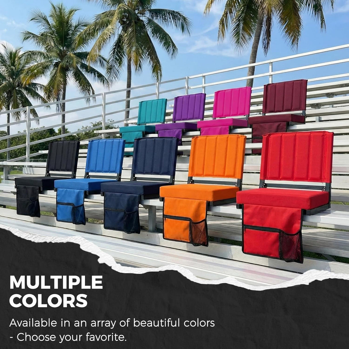 Sport Beats Stadium Seats - Padded Bleacher Chairs with Back Support & Shoulder Strap - Comfortable Seating