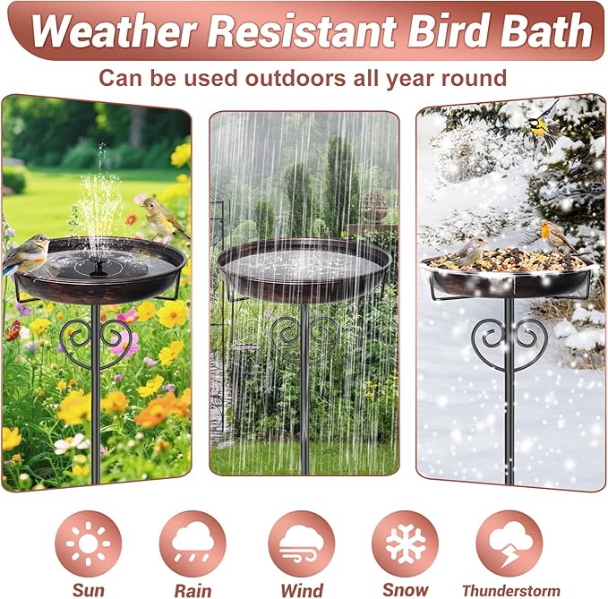 Bird Bath for Outside,Vintage Freestanding Bird Bath with Metal Stake Upgraded 5 Pronged Base Detachable Birdbaths Feeder Bowl for Outdoors Garden Patio Yard Lawn Decor (Vintage Bronze)