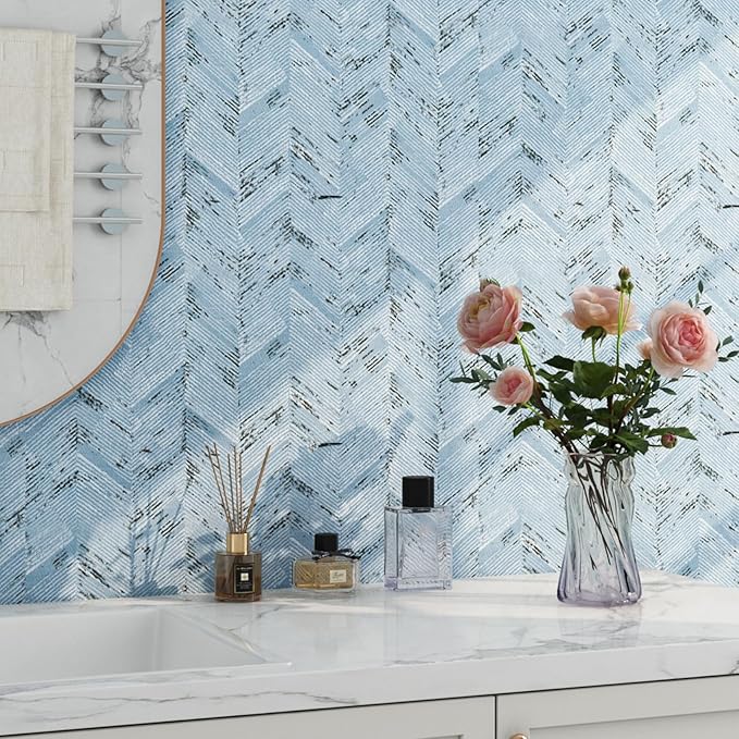 Livelynine 15.8x394 Blue Fabric Peel and Stick Wallpaper