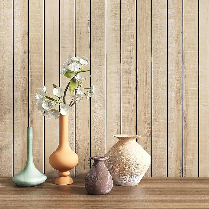 VEELIKE Sand Birch Wood Wall Panels Peel and Stick Distressed Wood Grain Slat