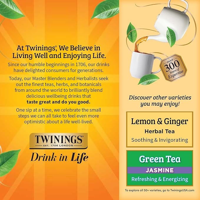 Twinings Camomile, Honey & Vanilla Herbal Tea Individually Wrapped Bags, 100 Count (Pack of 1), Naturally Caffeine-Free, Enjoy Hot or Iced, 100 Teabags