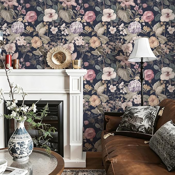 Jeweluck Vintage Floral Peel and Stick Wallpaper Floral Contact Paper 16.9" x