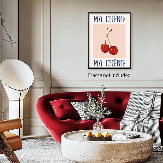 jkahh Funky Cherry Wall Art Vintage Red Blue Aesthetic Poster Trendy Ma Cherie