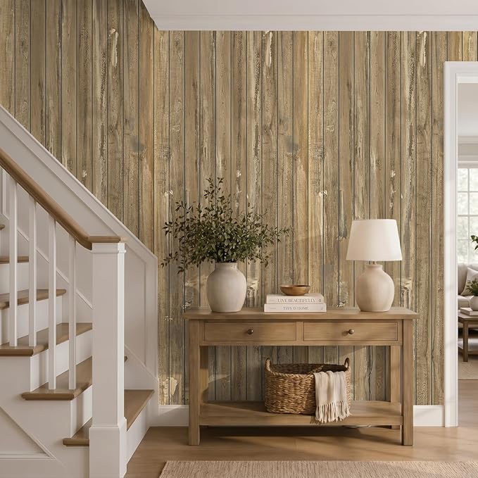 VEELIKE Weathered Wood Slat Wall Panels Peel and Stick Reclaimed Wood Grain