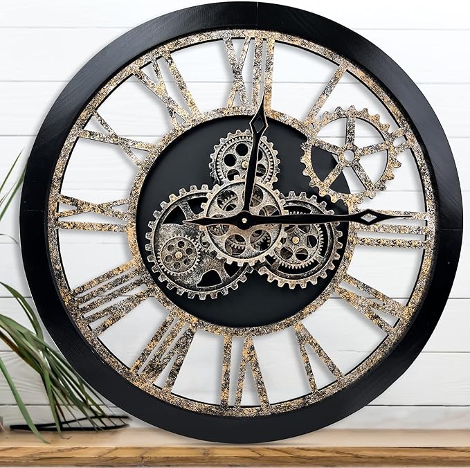 The B-Style Large 24 inch Moving Gear Wall Clock Oversized Vintage Farmhouse