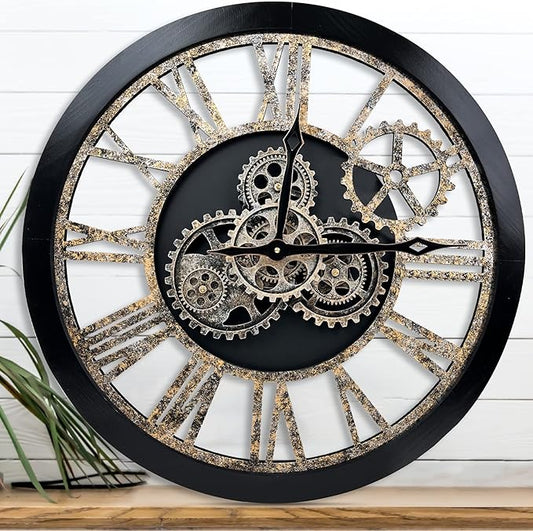 The B-Style Large 24 inch Moving Gear Wall Clock Oversized Vintage Farmhouse