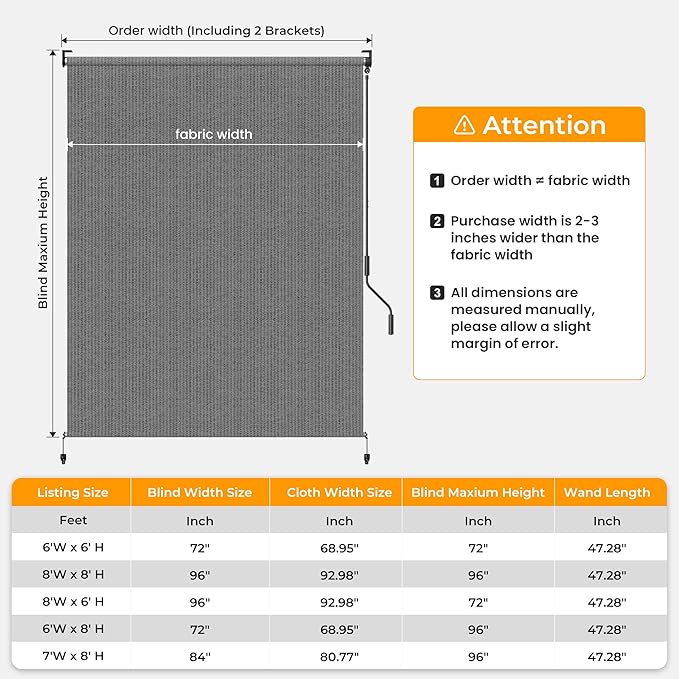 HOMEDEMO Outdoor Roller Shades for Patio, Sun Roller Shade Cloth Roll Blinds