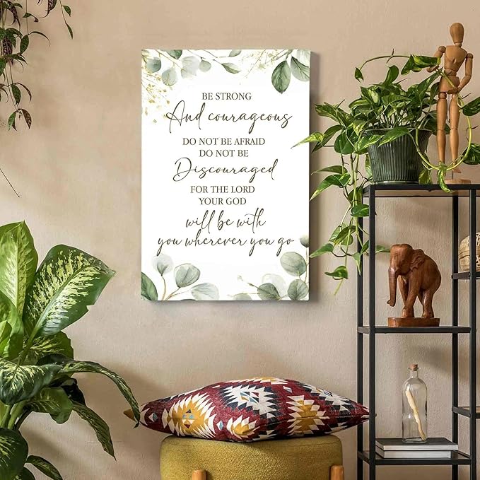 HIWX Christian Inspirational Wall Decor, Be Strong and Courageous Bible Verses