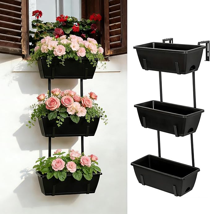 OYEAL Railing Planter Box 3 Tier Vertical Window Boxes Planter Outdoor