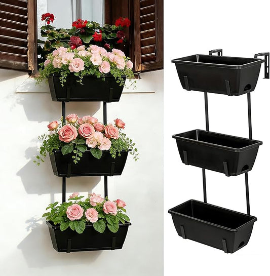 OYEAL Railing Planter Box 3 Tier Vertical Window Boxes Planter Outdoor