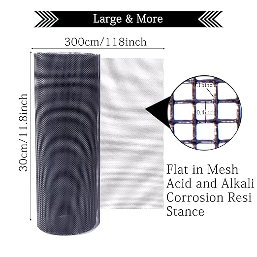 Wire Mesh Roll 20 Mesh 304 Stainless Steel Woven Wire Screen Mesh Never Rust，Pest Rat Mesh for Preventing Rats Squirrel and Mouse Access 11.8 in X 9.84 Ft TXZWJZ (Black)