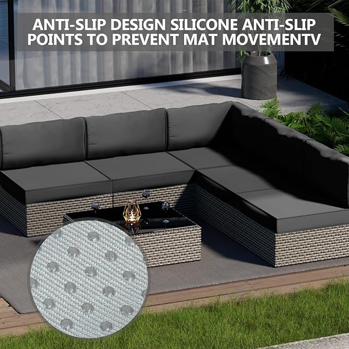 9 Piece Outdoor Patio Waterproof Cushion Covers, Fits 4-Seat Wicker Rattan Sectional Couch Chair Furniture Cover Replacement Set - Fade-Resistant Patio Cushion Covers with Zipper (Cover Only)