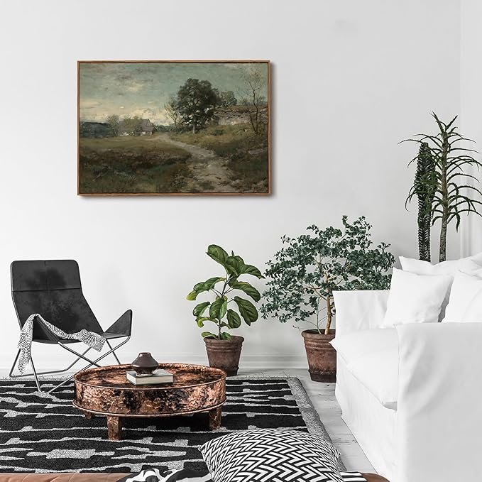 OIQArtOIQ Framed Vintage Landscape Wall Art French Country Cottage Natural