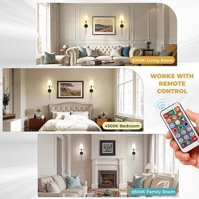 DORESshop Battery Operated Wall Sconce Set of 2, Wireless Wall Light Easy to