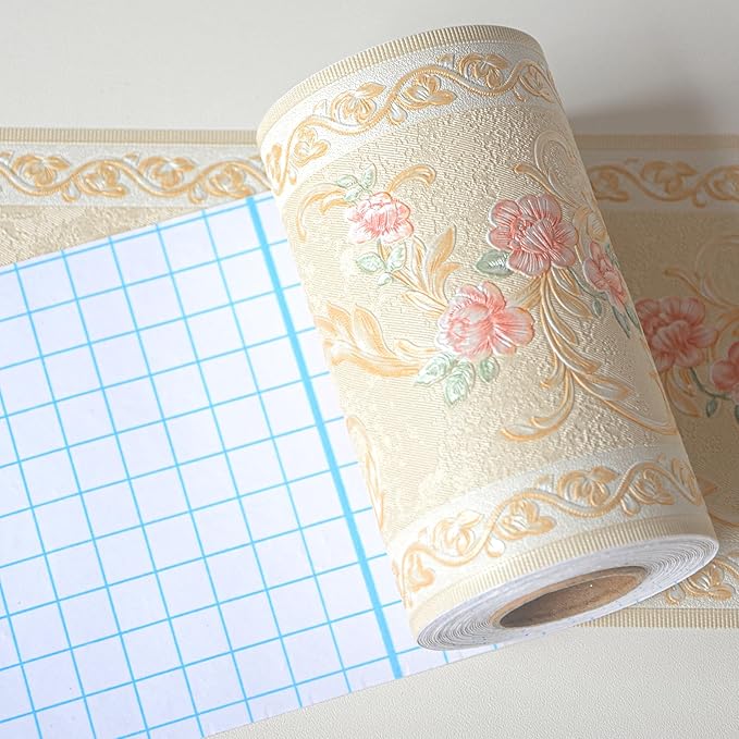 AbaBoorty Yellow Floral Wallpaper Border Decor 196"X4.1" Peel and Stick Wall