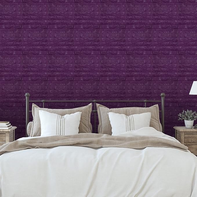 11PCS 3D Wall Panels Peel and Stick Faux Brick Wallpaper Purple Self Adhesive