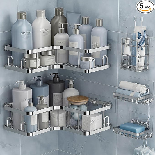 Veken Corner Shower Caddy 5-Pack, Advanced Rustproof Design, No Drilling