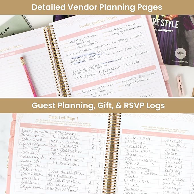 bloom daily planners Wedding Planner & Organizer/Hardcover Keepsake Journal with Essential Planning Tools - Checklists, Vision Boards, Tips & More - 9"x11" (Gold Scallops)