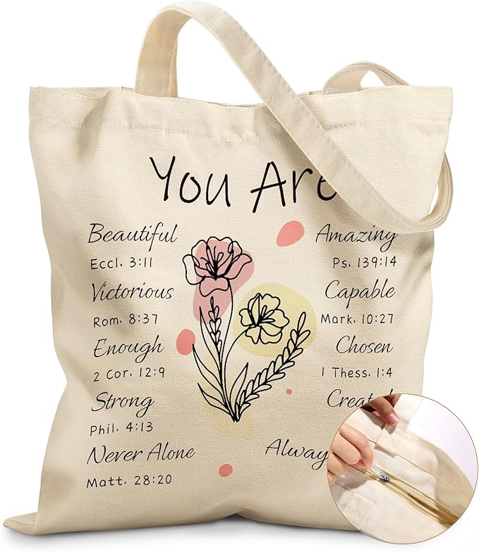 Miss Adola Canvas Tote Bag for Women â Aesthetic Canvas Bag with Zipper Cute Stylish Reusable Shoulder Totes for Shopping Work Daily Vacation, Purple Flower Bible