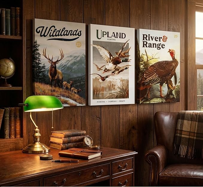 3Pcs Wild Animal Canvas Wall Art Hunting Outdoorsy Wall Decor Pictures Nature Wilderness Deer Wild Duckturkey Posters Prints Gift for Hunter Dad for Living Room Bedroom Decoration Prepare to hang