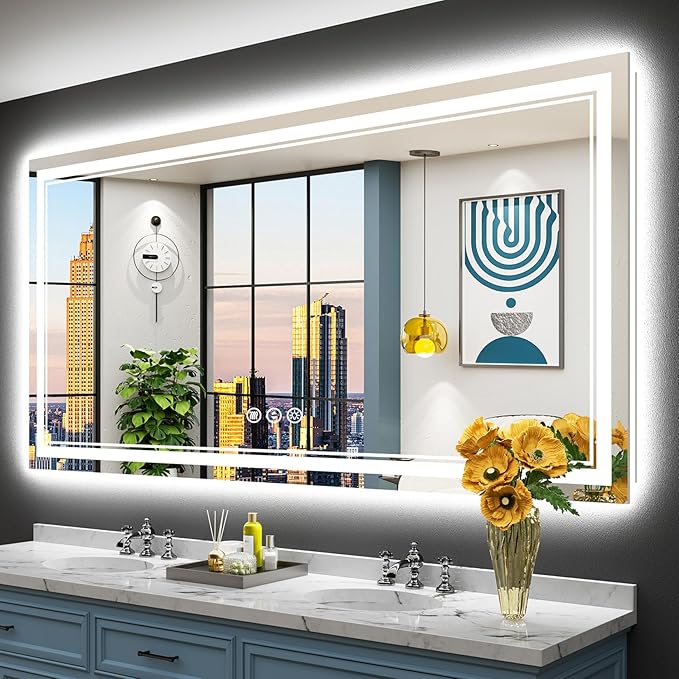72x36 LED Bathroom Mirror with Lights, Backlit and Front Lit Anti-Fog Lighted