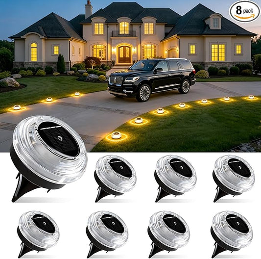 Solar Ground Lights 8 Pack Landscape Lighting 3000K Solar Lights Outdoor IP67 Waterproof Solar Garden Lights for House Patio Pathway Lawn Yard Deck Driveway Walkway Path Lighting ï¼Warm Whiteï¼
