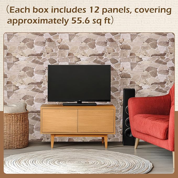 12 Pack 38.6" x 18.9" Peel and Stick 3D Faux Stone Wall Panels PVC Lightweight