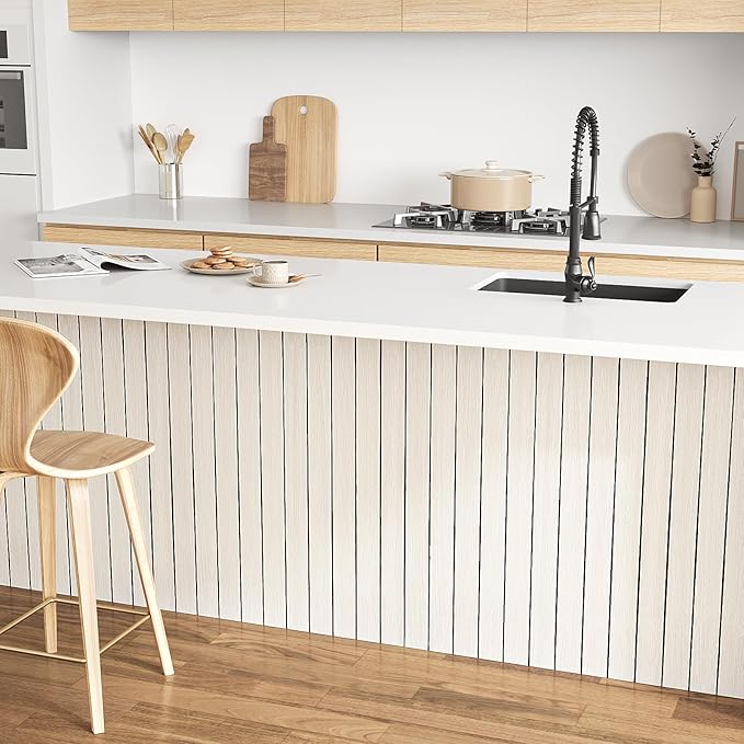 VEELIKE Wide White Oak Wood Slat Wall Panels Peel and Stick 3D Wood Panel