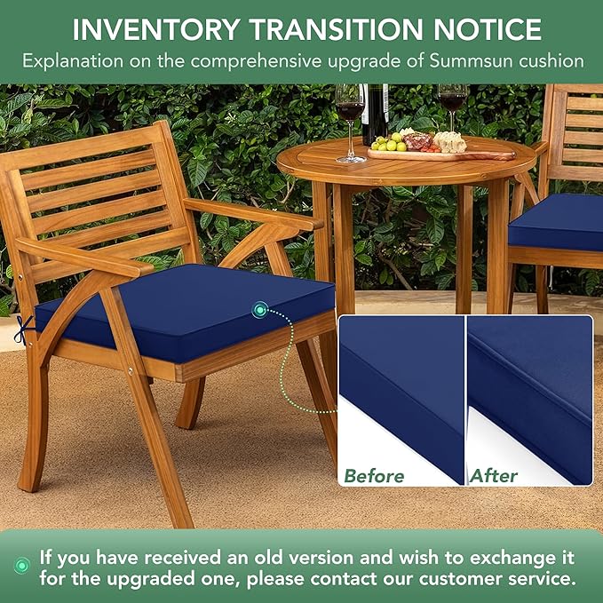 Summsun Outdoor Chair Cushions Set of 2: Waterproof & Fade Resistant Seat Cushion for Patio Furniture - 19 x 19 x 2 Inch Chair Pads with Ties and Hidden Zipper - Patio Chair Cushion Replacement, Navy
