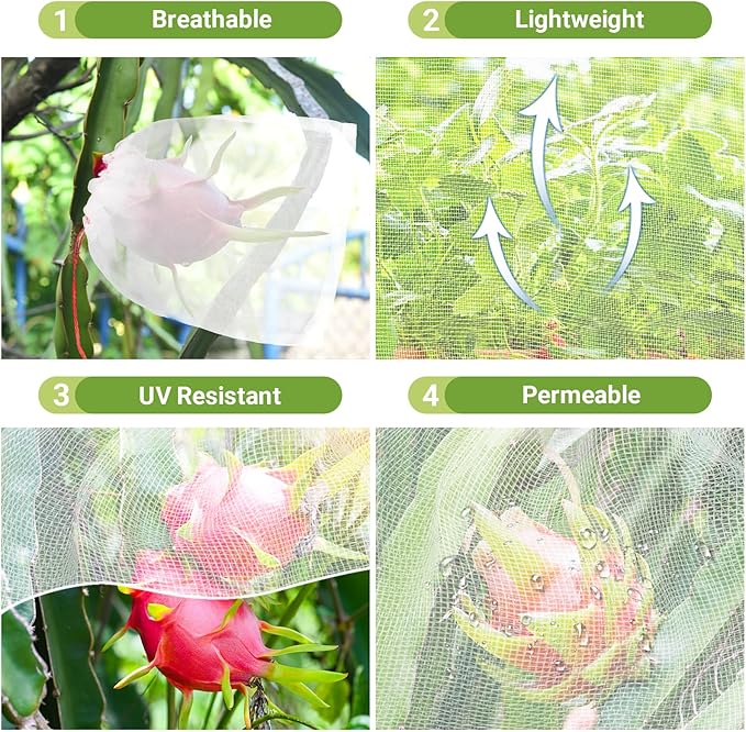 Fruit Cover Bags with Drawstring, 50pcs 10x10 Inch Garden Netting Fruit Protection Bags for Plant Flowers Vegetables Trees Away Bugs Birds Flies